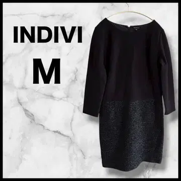 새상품급 INDIVI 트위드 절개 원피스 38 네이비 포멀 일본제