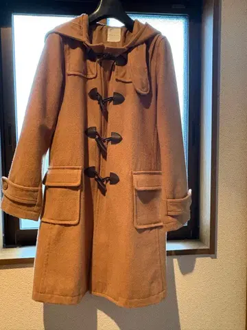 카멜 후드 부착 더플 코트