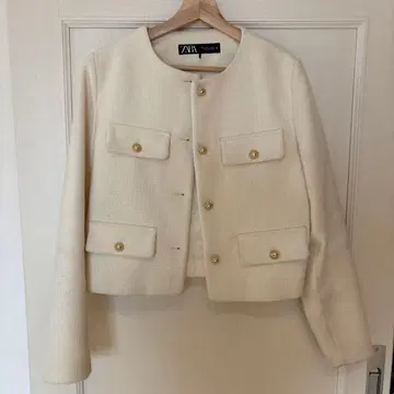ZARA 아이보리 노카라 자켓 M 트위드