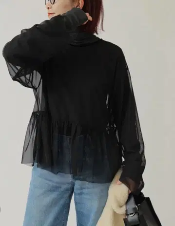 Spick & Span 스피크 스팬 2way 튤 블라우스 블랙