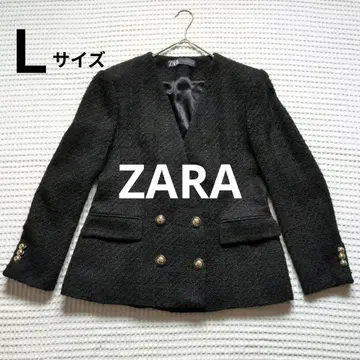 ZARA 트위드 노카라 골드 버튼 더블 자켓 블랙 L 사이즈