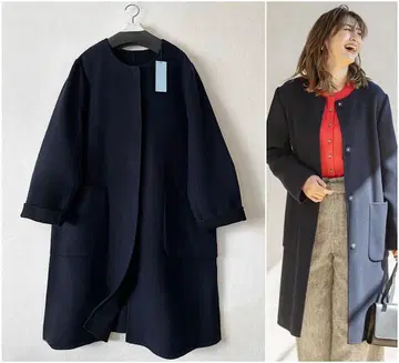 빅 사이즈*쿠미쿄쿠 세번사 울 캐시미어 노카라 코트*23구 ICB 자유구