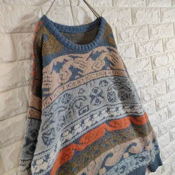 3D 디자인 니트 스웨터 올 패턴 멀티 컬러 L