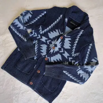 로즈버드 니트 가디건 자카드 기하학 숄카라 남성용