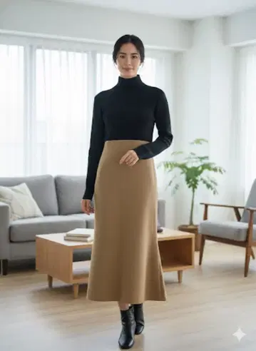 터틀넥 니트 원피스 블랙 베이지