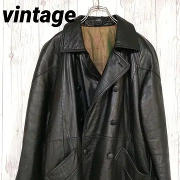빈티지 가죽 자켓 코트 벨트 포함 램 가죽 천연 가죽 안감 올 패턴 블랙