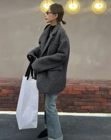 THE FAB CLUB 그레이 더블 브레스트 울 코트