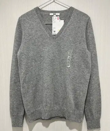 미사용 유니클로 캐시미어 V넥 스웨터 (긴팔) L 라이트 그레이