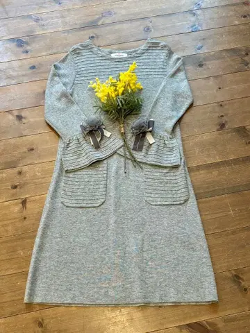 [컨디션 최상] 갤러리 비스콘티 리본 소매 니트 원피스 그레이 고급