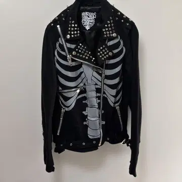 HEARTLESS 스켈레톤 프린트 코튼 더블 라이더 자켓 XL