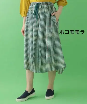 호코모모라 체크 스티치 디자인 스커트 깅엄 체크 코튼 밴딩