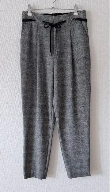 미착용 글렌체크 스트레치 테이퍼드 팬츠 38