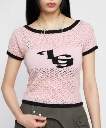 러그아젬 반팔 니트 상의 핑크