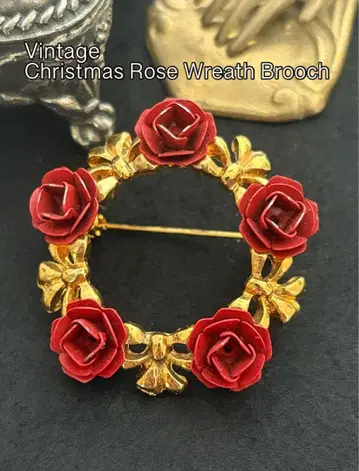 빈티지 크리스마스 로즈 리스 브로치