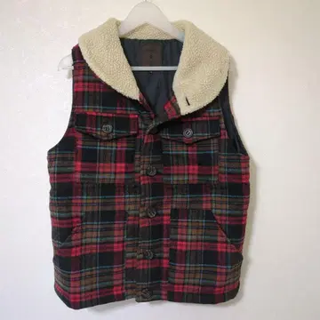 체크 무늬 플리스 옷깃 다운 베스트