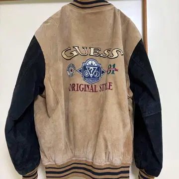 GUESS 게스 바시티 자켓 소가죽 베이지