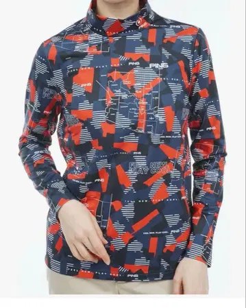 PING 여성용 하이넥 셔츠 네이비/레드