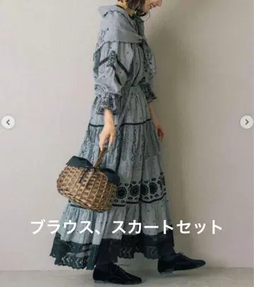 사만사 모스모스 kazumi 콜라보 서스펜더 자수 스커트 블라우스 세트