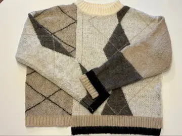 아메리 빈티지 아가일 무늬 긴팔 니트 스웨터 두꺼운 원단 스웨터