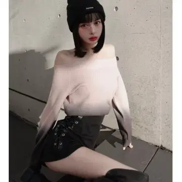 Darich 그라데이션 오프숄더 니트탑 핑크 pnk free