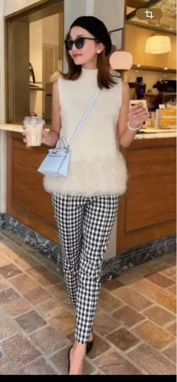 쉘러 깅엄 체크 테이퍼드 팬츠