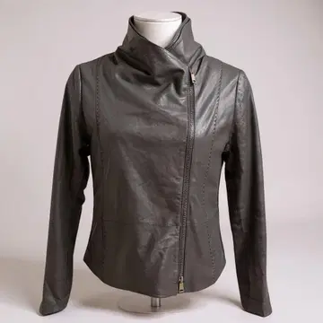 그레이 가죽 자켓 스탠딩 칼라