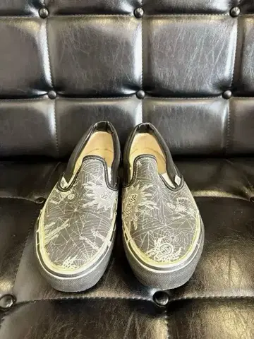 80s 빈티지 VANS 스파이더 스컬 패턴 US9 블랙 x 화이트