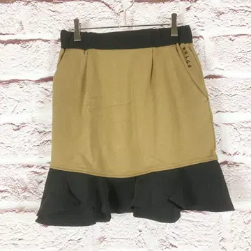 r406 BRLGG 미니 플레어 스커트 베이지/블랙 M