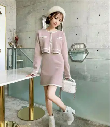 미셸 마카롱 바이컬러 앙상블 니트 원피스