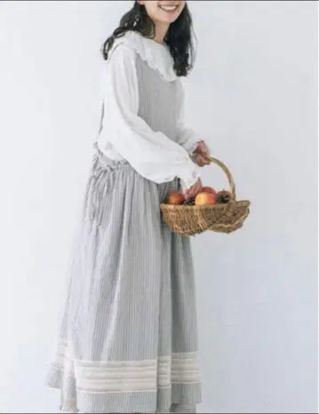 사만사 모스모스 kazumi 콜라보 전후 착용 에이프런 원피스 스트라이프