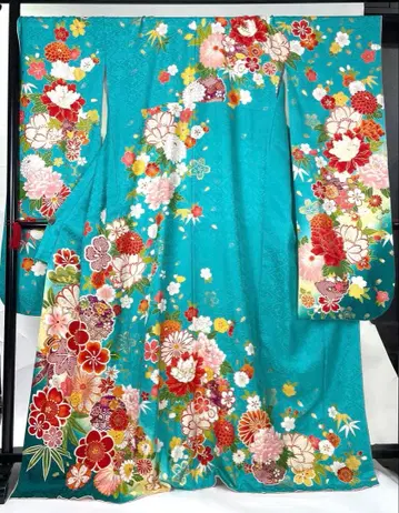 후리소데 순수 실크 터콰이즈 블루