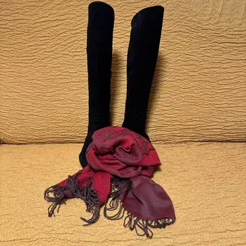 블랙 스웨이드 롱 부츠 중간 힐, 스톨