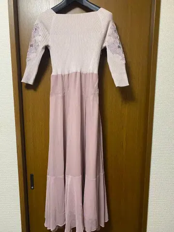 핑크 7부 소매 롱 원피스