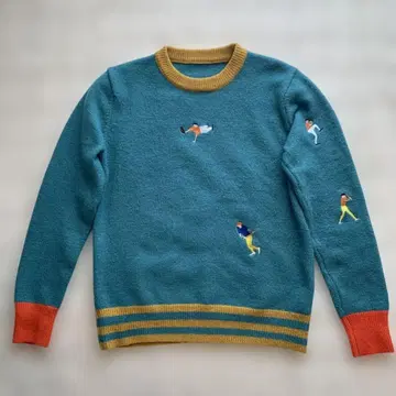 터콰이즈 색상 긴팔 스웨터 야구 자수 포함