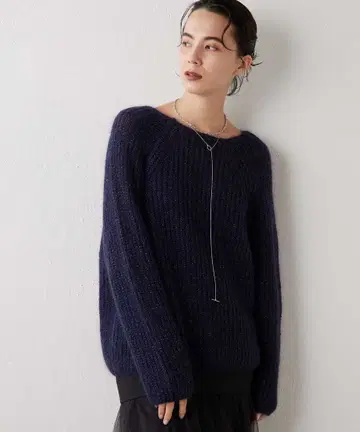 윔 가젯 라메 모헤어 니트 네이비