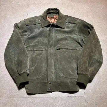 SINGULIER 가죽 자켓 자수 천연 가죽 카키 빈티지 프랑스제