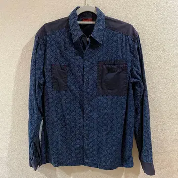 리버브 기하학 패턴 에도키리코풍 디자인 멋진 초레어 네이비 셔츠