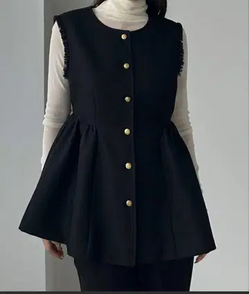 Louere 골드 버튼 페플럼 프린지 베스트