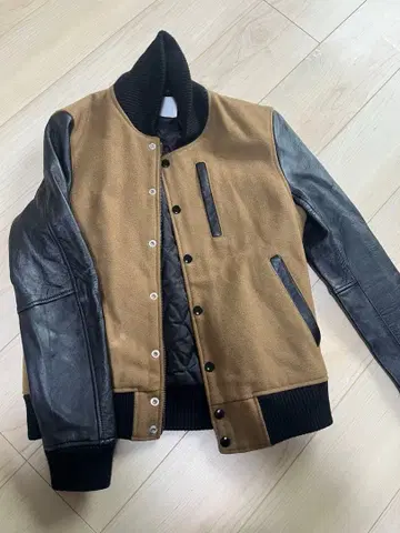 가죽 울 바시티 자켓