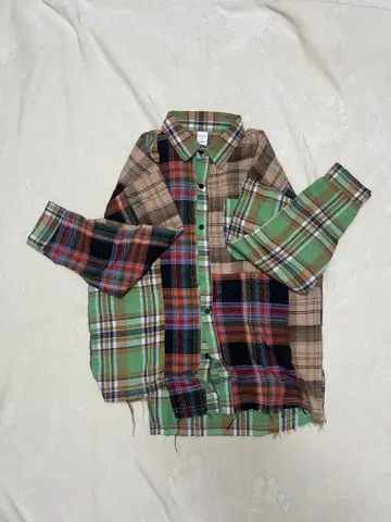 멀티 컬러 체크 무늬 코튼 셔츠