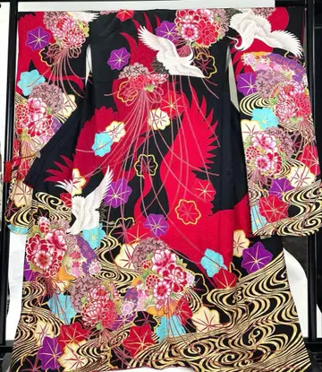 후리소데 KANSAI 브랜드 순수 실크 블랙