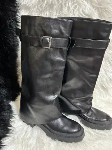 자라 24.5 니하이 게이트 부츠 버클 롱 부츠 블랙