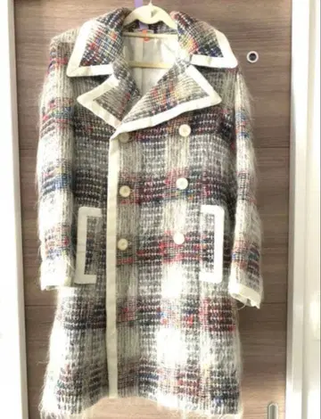 핑키&다이앤 모헤어 체크 무늬 더블 브레스트 코트