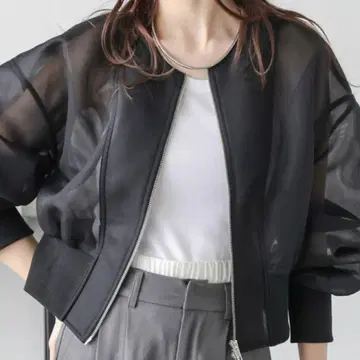 AMELY 더블 지퍼 시어 블루종 블랙