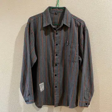 ABO YAN 그레이/오렌지 스트라이프 긴팔 셔츠 초레어 빈티지