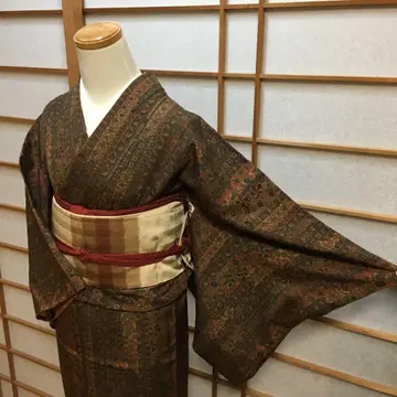 염색 츠무기 기모노 순수 실크 세로 줄무늬 미사용품