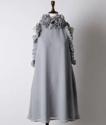 라벨 에튀드 개더 메로우 프릴 홀터넥 블라우스 라이트 블루