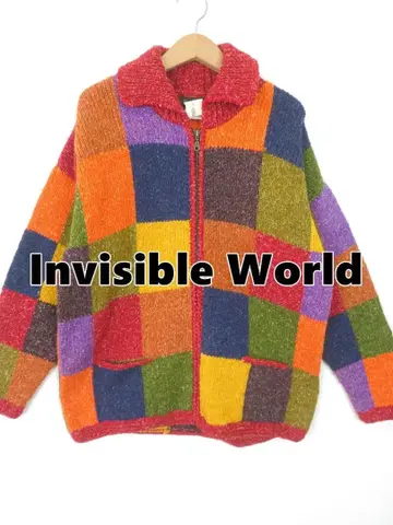 데드스탁 패치워크 패턴 카우친 스웨터 XL 미사용 USA 구제 의류