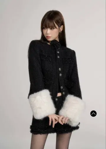 andwang Tweed arm fur jacket