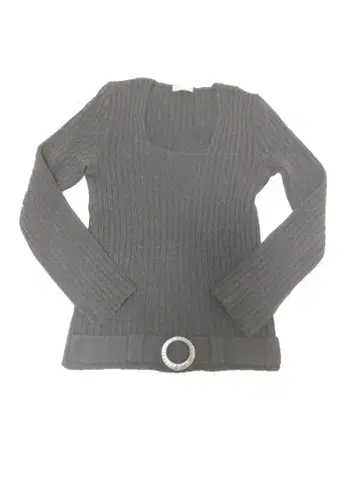 그레이 리브 스웨터 스퀘어넥